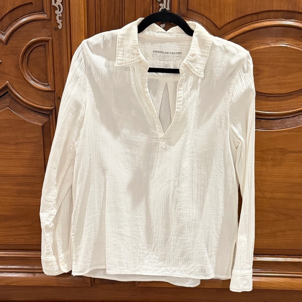 American Colors by Alex Lehr Shirt White Cotton Long Sleeve Size Medium